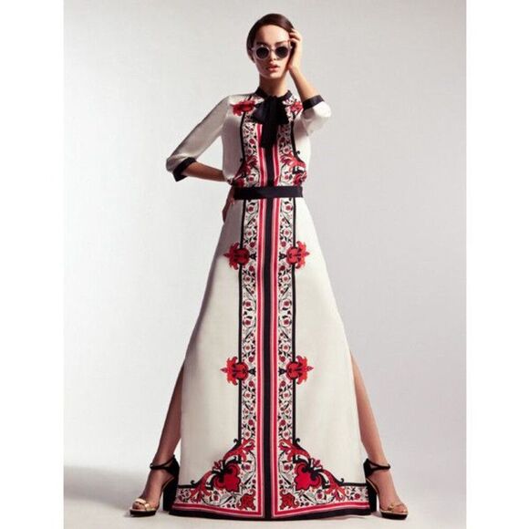 NEW Alice Temperley Red Russian Floral Rose Holiday Silk Maxi Long Skirt 6 M - Picture 13 of 15